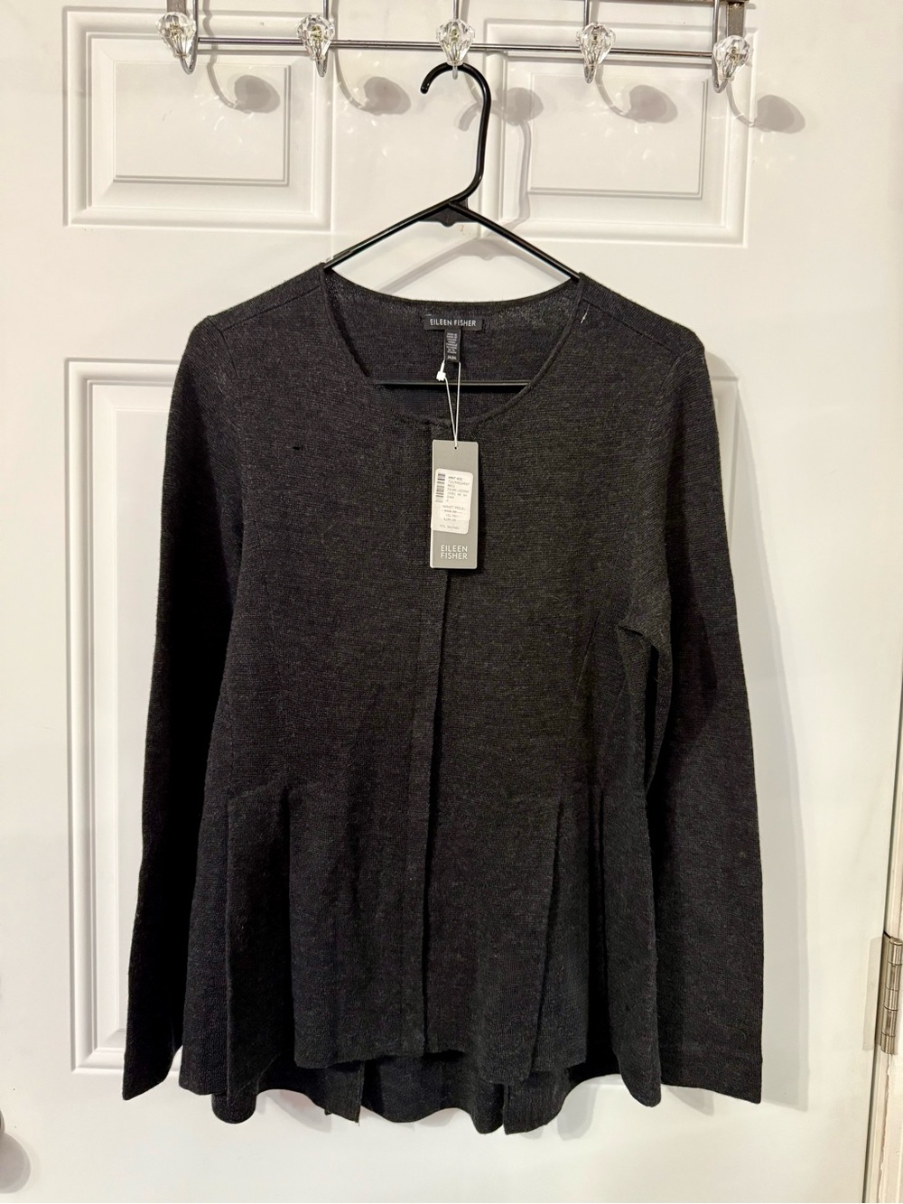 Eileen Fisher Merino Wool Jewel Neck Jacket Charcoal Size M NWT